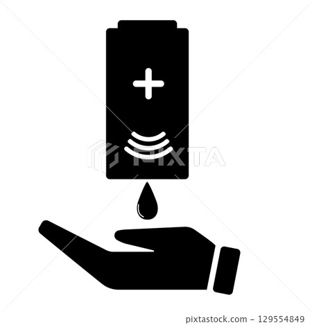 Hand sanitizer icon with dispenser and hand receiving sanitizing gel Hand sanitizer icon with dispenser and hand receiving sanitizing gel 129554849