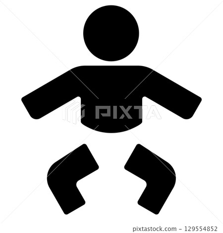Black and white icon of a baby sitting with outstretched arms 129554852