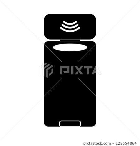 Modern Design Trash Bin with Touch Open Lid in Minimalist Black and White Illustration 129554864
