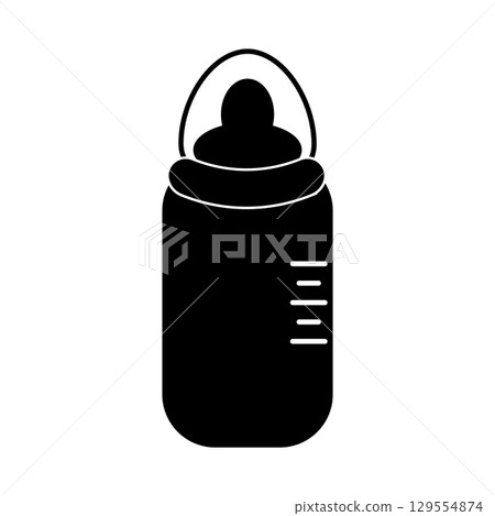 Minimalist baby bottle icon with measuring scale 129554874