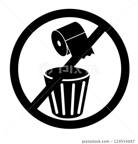 No trash disposal symbol with prohibited littering sign in black circle 129554887
