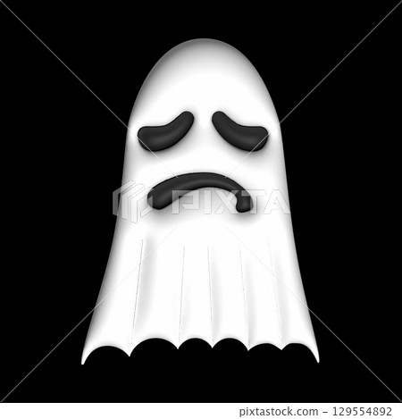 Sad ghost emoji with frown on black background 129554892