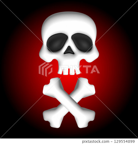 Skull and crossbones on red background: symbol of danger and warning 129554899