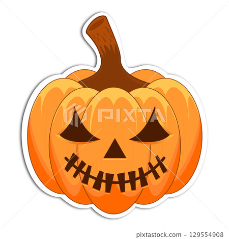 Smiling jack-o-lantern with triangular eyes and stitched mouth 129554908