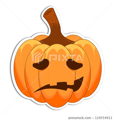 Sad jack-o-lantern pumpkin with droopy eyes and asymmetrical mouth Sad jack-o-lantern pumpkin with droopy eyes and asymmetrical mouth 129554911