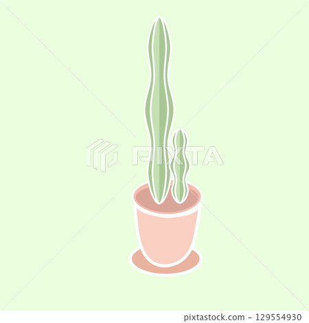 Minimalist illustration of sansevieria in pastel pink pot on light green background Minimalist illustration of sansevieria in pastel pink pot on light green background 129554930