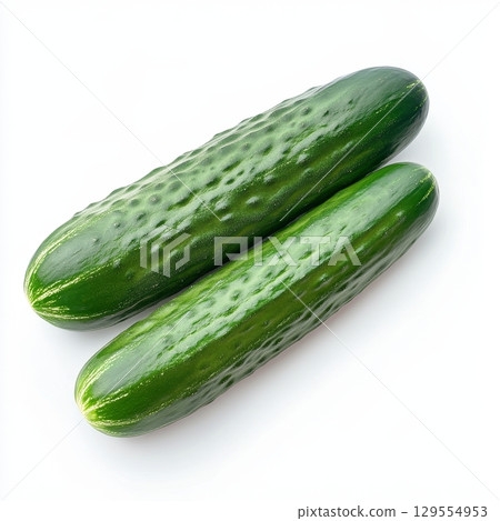 Two fresh green cucumbers on white background 129554953