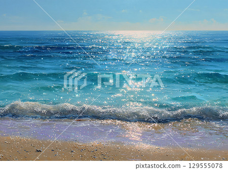 夏日海灘，溫柔的海浪景觀 129555078