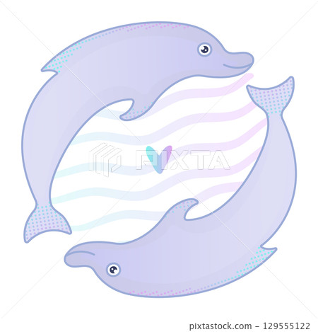 Two cute gradient dolphins are in love, nautical illustration 129555122
