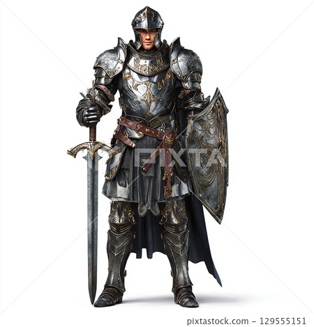 Medieval knight with sword 129555151