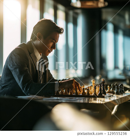 專注於國際象棋的商人 129555236