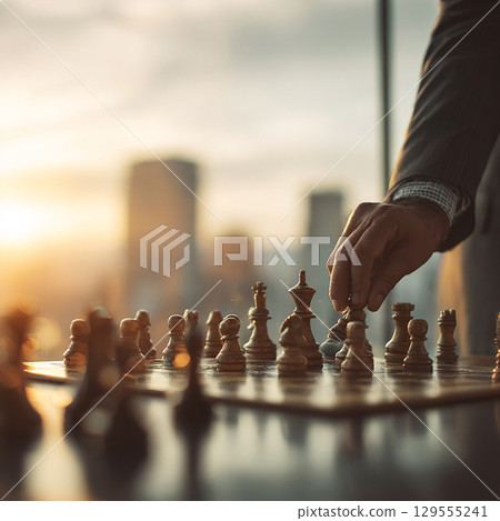 Businessman reaching for a chessboard 129555241
