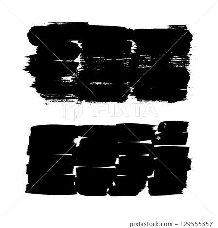 Grunge ink brush strokes elements. Black paint brush, stroke, line, grunge. Dirty textures of banners, boxes, frames and design elements. Black grunge brush stroke ink template collection 129555357