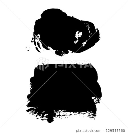 Grunge ink brush strokes elements. Black paint brush, stroke, line, grunge. Dirty textures of banners, boxes, frames and design elements. Black grunge brush stroke ink template collection 129555360