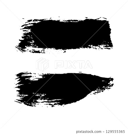 Grunge ink brush strokes elements. Black paint brush, stroke, line, grunge. Dirty textures of banners, boxes, frames and design elements. Black grunge brush stroke ink template collection 129555365