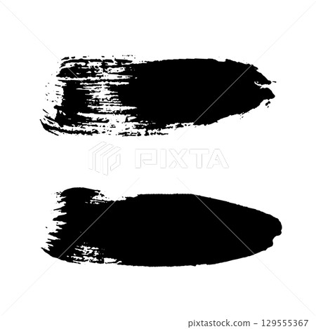 Grunge ink brush strokes elements. Black paint brush, stroke, line, grunge. Dirty textures of banners, boxes, frames and design elements. Black grunge brush stroke ink template collection 129555367