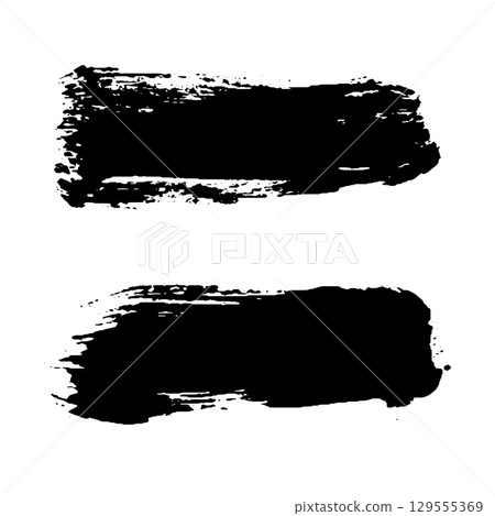 Grunge ink brush strokes elements. Black paint brush, stroke, line, grunge. Dirty textures of banners, boxes, frames and design elements. Black grunge brush stroke ink template collection 129555369