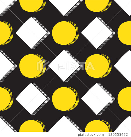 Seamless black and white and yellow vector illustration of a pattern Seamless black and white and yellow vector illustration of a pattern 129555452