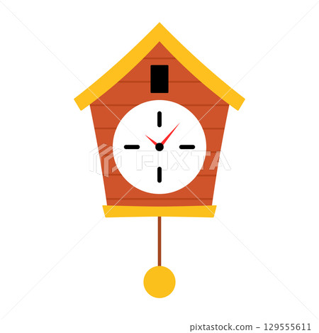 Modern Cuckoo Clock Vector Illustration. This vector illustration features a charming, modern cuckoo clock design with a playful yet minimalist style. 129555611