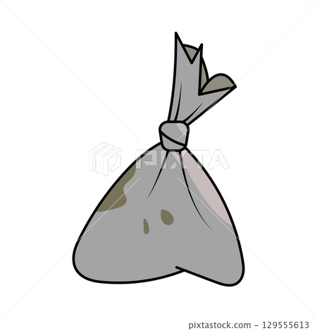 Garbage Bag Vector Illustration. A simple and clean vector illustration of a tied garbage bag in gray tones, featuring subtle shading and a few darker spots for a realistic touch. Garbage Bag Vector Illustration. A simple and clean vector illustration of a tied garbage bag in gray tones, featuring subtle shading and a few darker spots for a realistic touch. 129555613