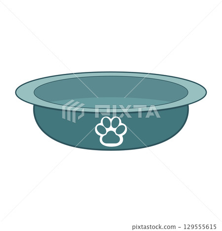 Pet Bowl with Paw Print Icon Vector Illustration. The bowl is decorated with a white paw print symbol on the front, representing pet care, love for animals and companionship. Pet Bowl with Paw Print Icon Vector Illustration. The bowl is decorated with a white paw print symbol on the front, representing pet care, love for animals and companionship. 129555615