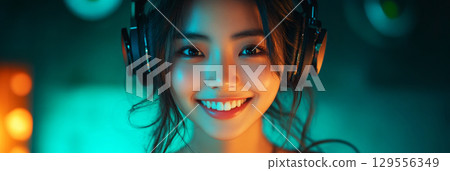 Soft, billowy clouds float against a clear, blue sky, their edges gently lit by sunlight, offering a calm, serene view of nature beauty 129556349