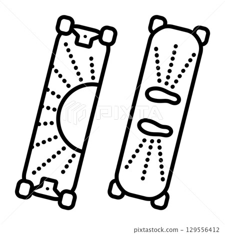 Skate sign, back and front side, black line vector icon, modern mobile transport Skate sign, back and front side, black line vector icon, modern mobile transport 129556412