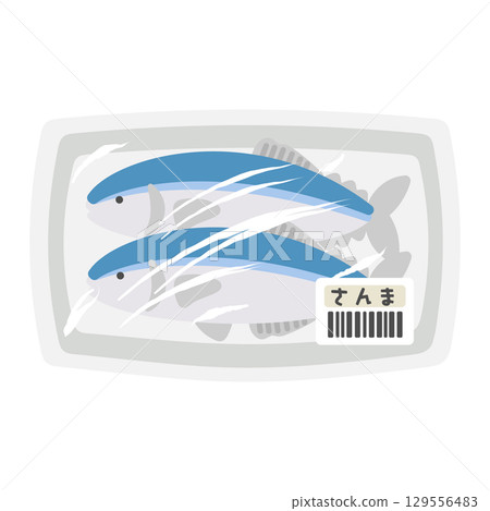 Packed fish (sanma) supermarket illustration 129556483