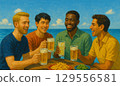 年輕人聚集在清爽的海灘的插圖 129556581