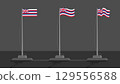 Vector illustration of the Hawaii state flag on flagpoles. A set showing flat and two different waving styles against a grey background. 129556588