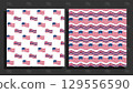 Set of two seamless patterns featuring waving United States and Hawaii state flags. Patriotic vector backgrounds for American national holidays. 129556590