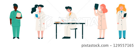 Man and Woman Doctor Character in Medical Uniform Vector Set Man and Woman Doctor Character in Medical Uniform Vector Set 129557165