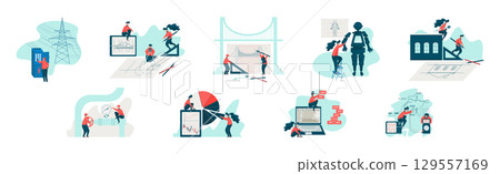 Engineer and Technology with Man and Woman Specialist Invent, Build and Design Vector Set Engineer and Technology with Man and Woman Specialist Invent, Build and Design Vector Set 129557169