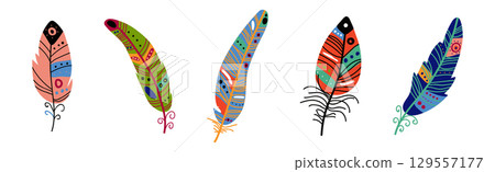 Colorful Fluffy Feather and Plume of Bird Vector Set Colorful Fluffy Feather and Plume of Bird Vector Set 129557177