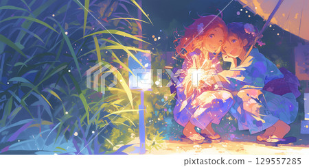 女孩製作煙花 129557285