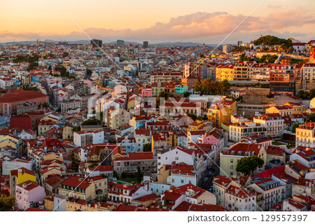 View of Lisbon famous city view from Miradouro da Senhora do Monte, Portugal View of Lisbon famous city view from Miradouro da Senhora do Monte, Portugal 129557397