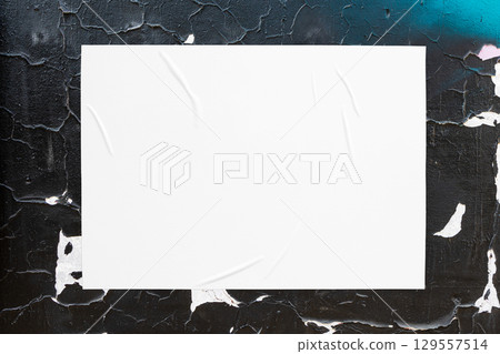 colorful urban wall texture with wrinkled glued poster template 129557514
