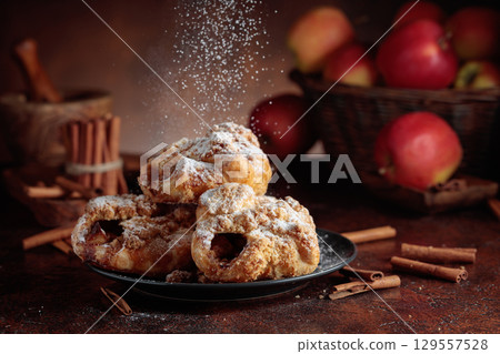 Homemade mini apple strudels with apples and cinnamon. Homemade mini apple strudels with apples and cinnamon. 129557528