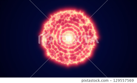 Electric orb with bright orange concentric rings and glowing edges resembling a pulsating energy source 129557569