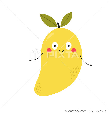 Cute Mango with Face and Hands. Funny Fruit Cartoon Character 129557654