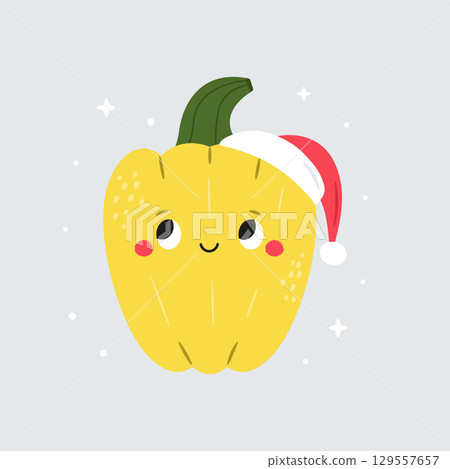 Cute Sweet Pepper in Santa Hat. Funny Christmas Vector Illustration Cute Sweet Pepper in Santa Hat. Funny Christmas Vector Illustration 129557657