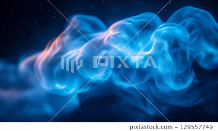 Ethereal blue smoke swirling against starry night sky. Concept of mystery and cosmic energy 129557749