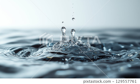 Graceful, fluid water droplets falling and colliding in mid-air, creating a dynamic, mesmerizing visual display.  Graceful, fluid water droplets falling and colliding in mid-air, creating a dynamic, mesmerizing visual display.  129557761