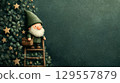 Whimsical garden gnome on ladder with ivy and stars - enchanting fantasy scene 129557879