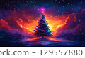 Enchanted christmas tree in vivid sunset winter wonderland for holiday magic 129557880