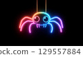 Neon glowing cartoon spider on black background for halloween decoration 129557884