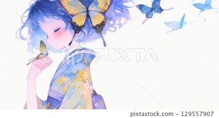 女孩玩蝴蝶 129557907