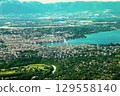 View of Geneva and Geneva Lake Leman from the top of Mount Saleve. 129558140
