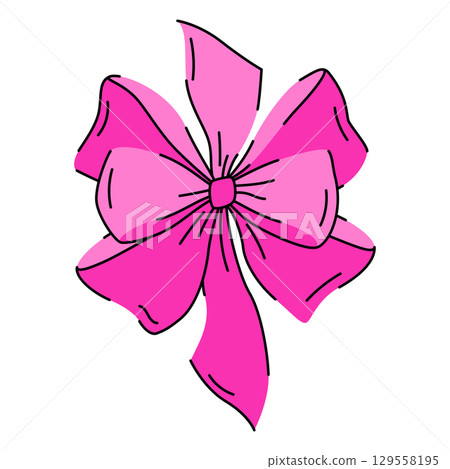 Satin bow illustration. Ribbon with knot for gift card and design. Satin bow illustration. Ribbon with knot for gift card and design. 129558195