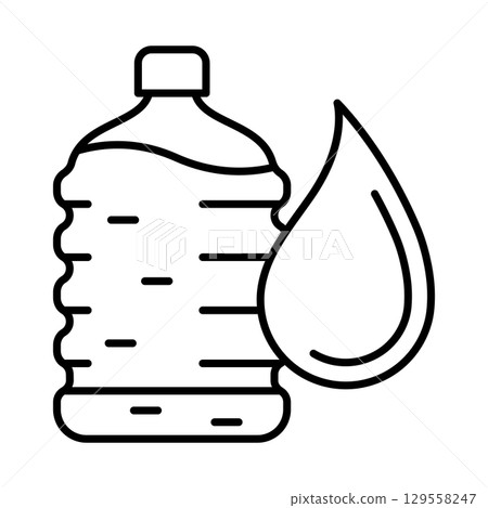 Plastic bottle with water drop icon. Aqua or liquid thin line illustration. Plastic bottle with water drop icon. Aqua or liquid thin line illustration. 129558247